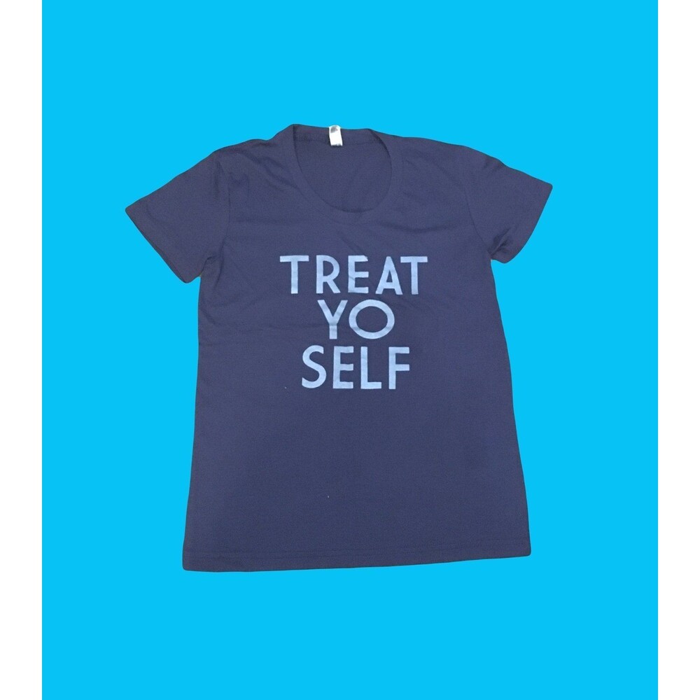 Treat Yo Self LARGE Navy Tshirt with white letter on American Apparel tag